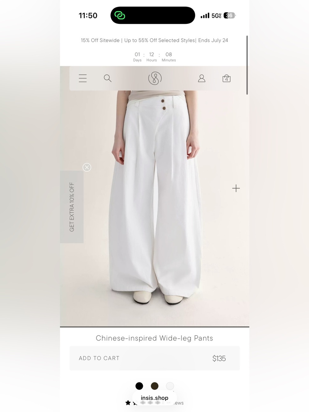 NWT Insis Femme white wide-leg 100% cotton pants, size 8 - Picture 2 of 7